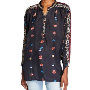 NWOT Johnny Was Lasma Cupra Black Floral Embroidered Tunic Size Large